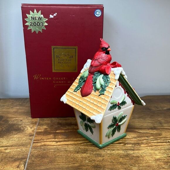 2003 Lenox Winter Greetings Every Day Candy Dish With Lid Cardinal Candy Dish - Picture 1 of 11